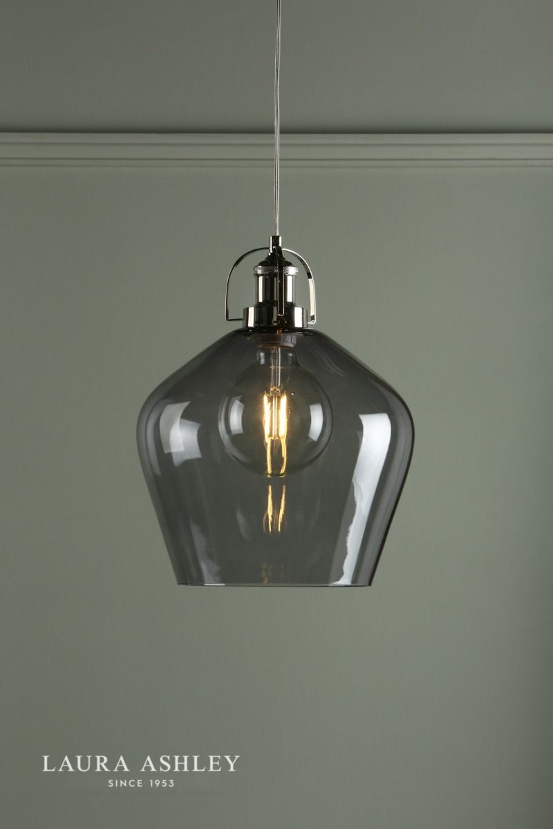 Laura Ashley Rye Pendant Polished Nickel Smoked Glass