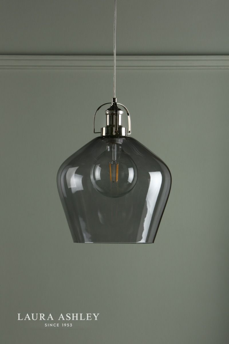 Laura Ashley Rye Pendant Polished Nickel Smoked Glass