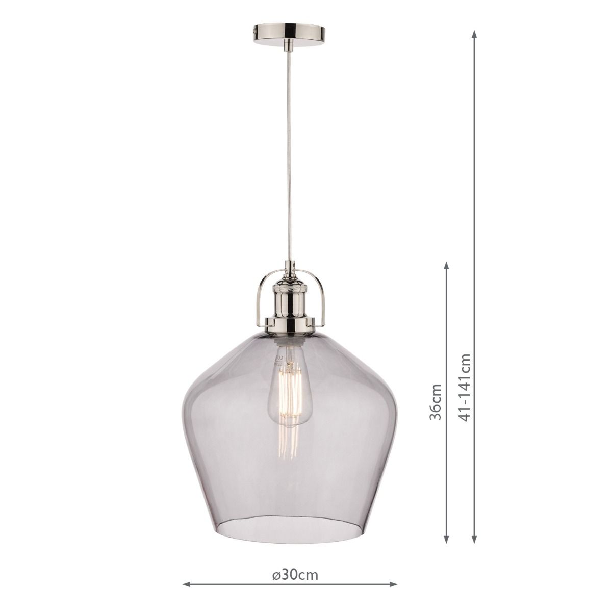 Laura Ashley Rye Pendant Polished Nickel Smoked Glass