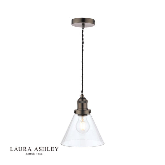 Laura Ashley Isaac Pendant Industrial Nickel Glass