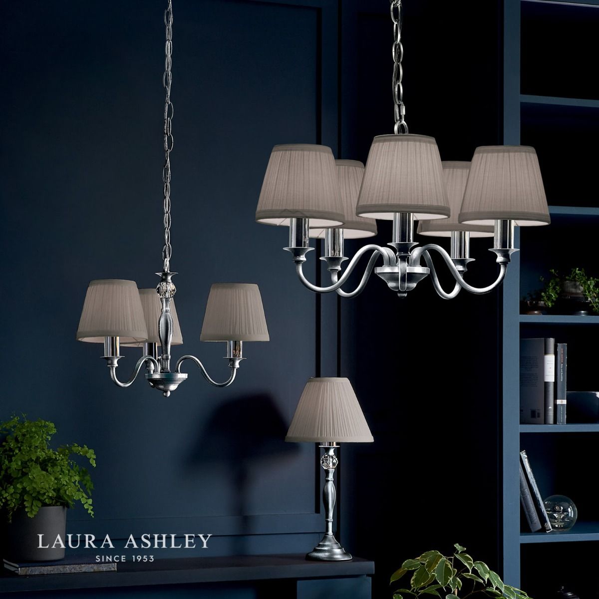 Laura Ashley Ellis 5lt Pendant Polished Chrome With Shades