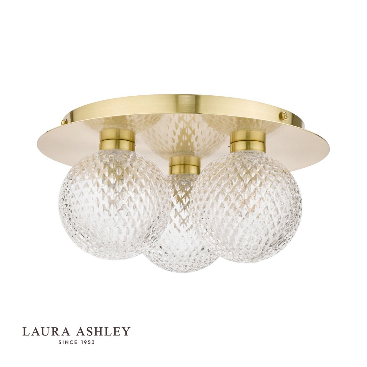 Laura Ashley Prague 3lt Flush Bathroom Light Glass Satin Brass IP44