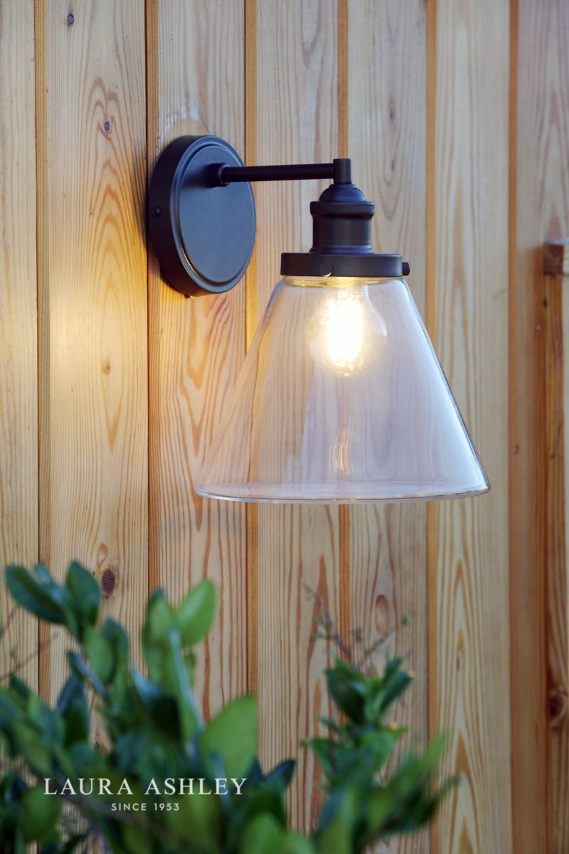 Laura Ashley Isaac Outdoor Wall Light Charcoal Glass IP44