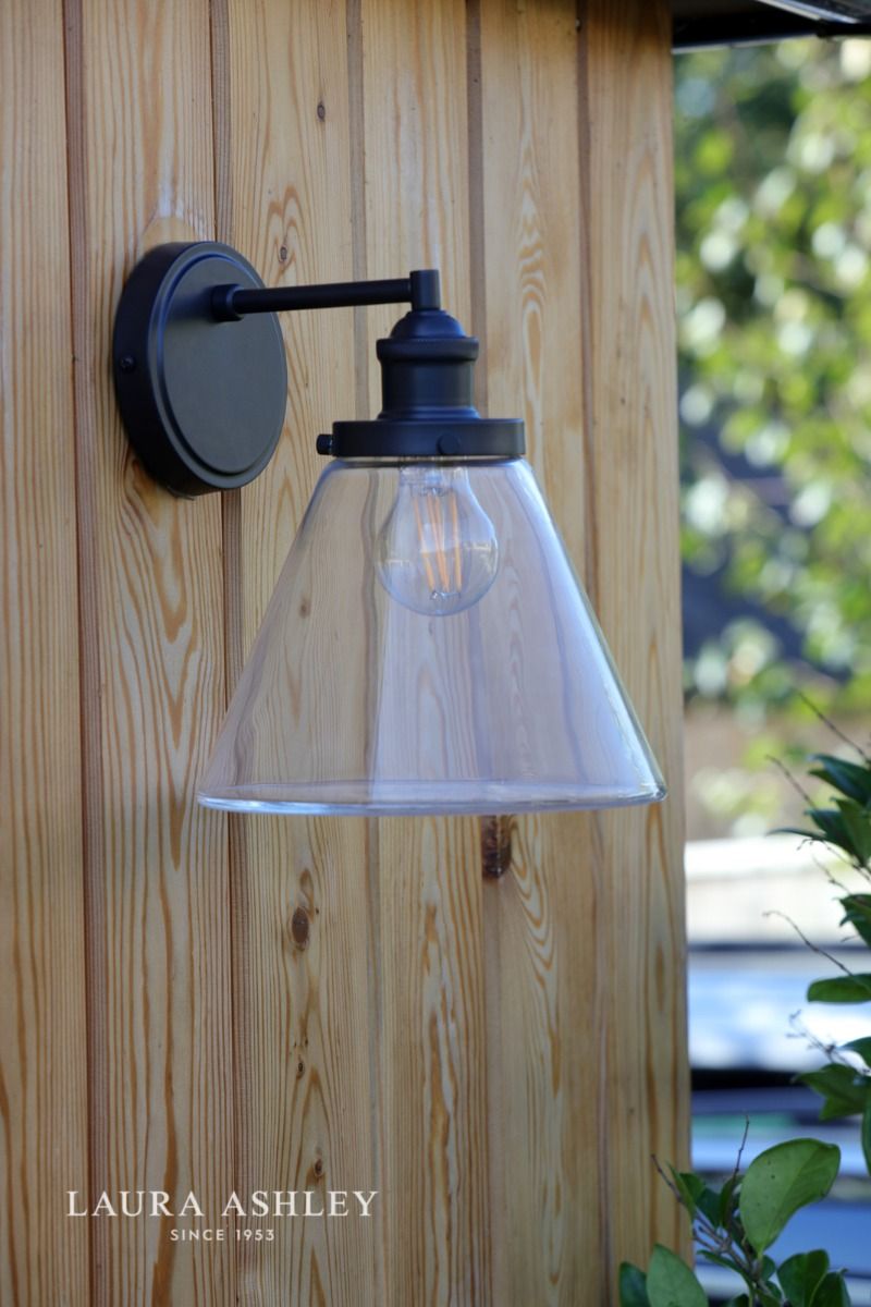 Laura Ashley Isaac Outdoor Wall Light Charcoal Glass IP44