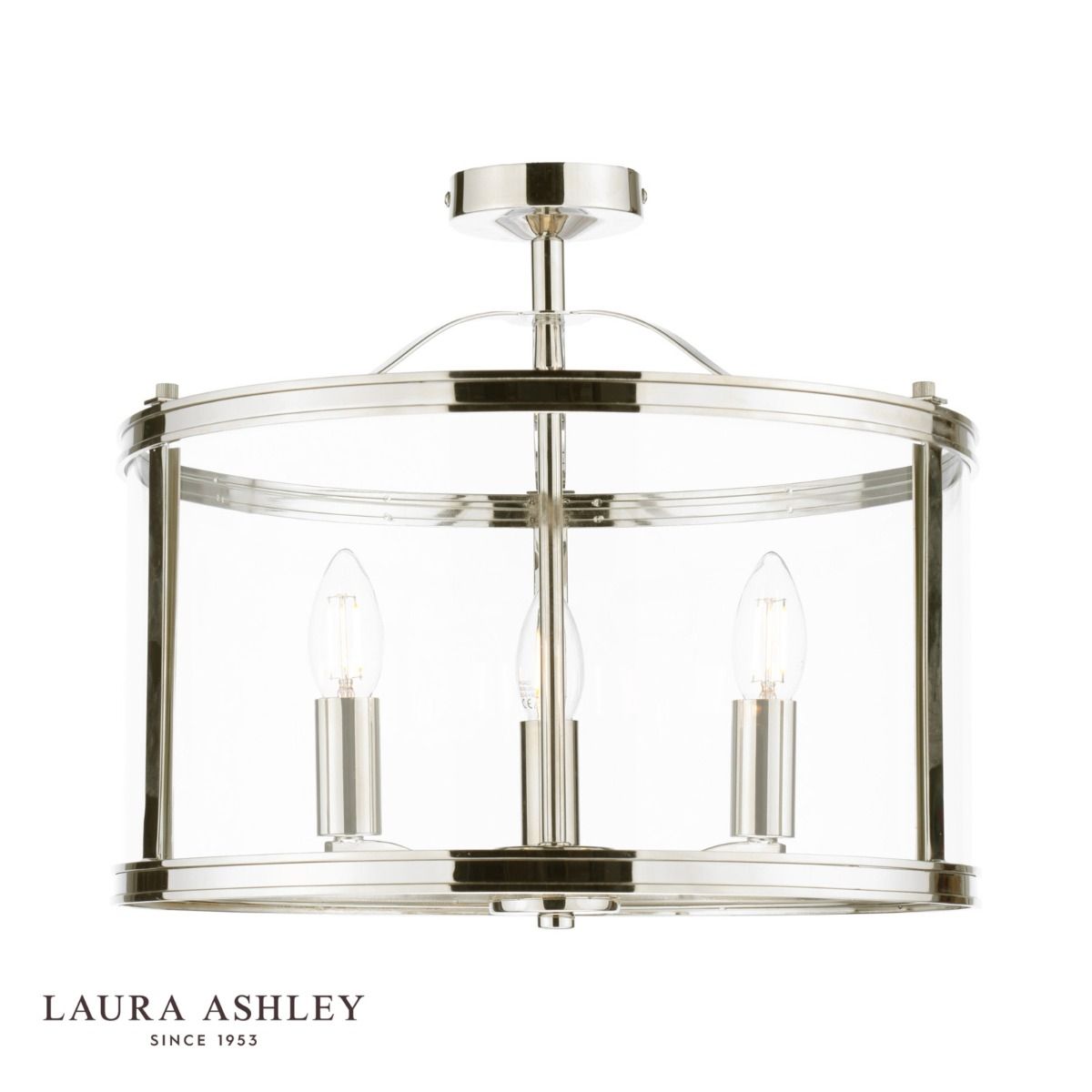Laura Ashley Harrington 3 Light Semi-Flush Polished Nickel and Glass