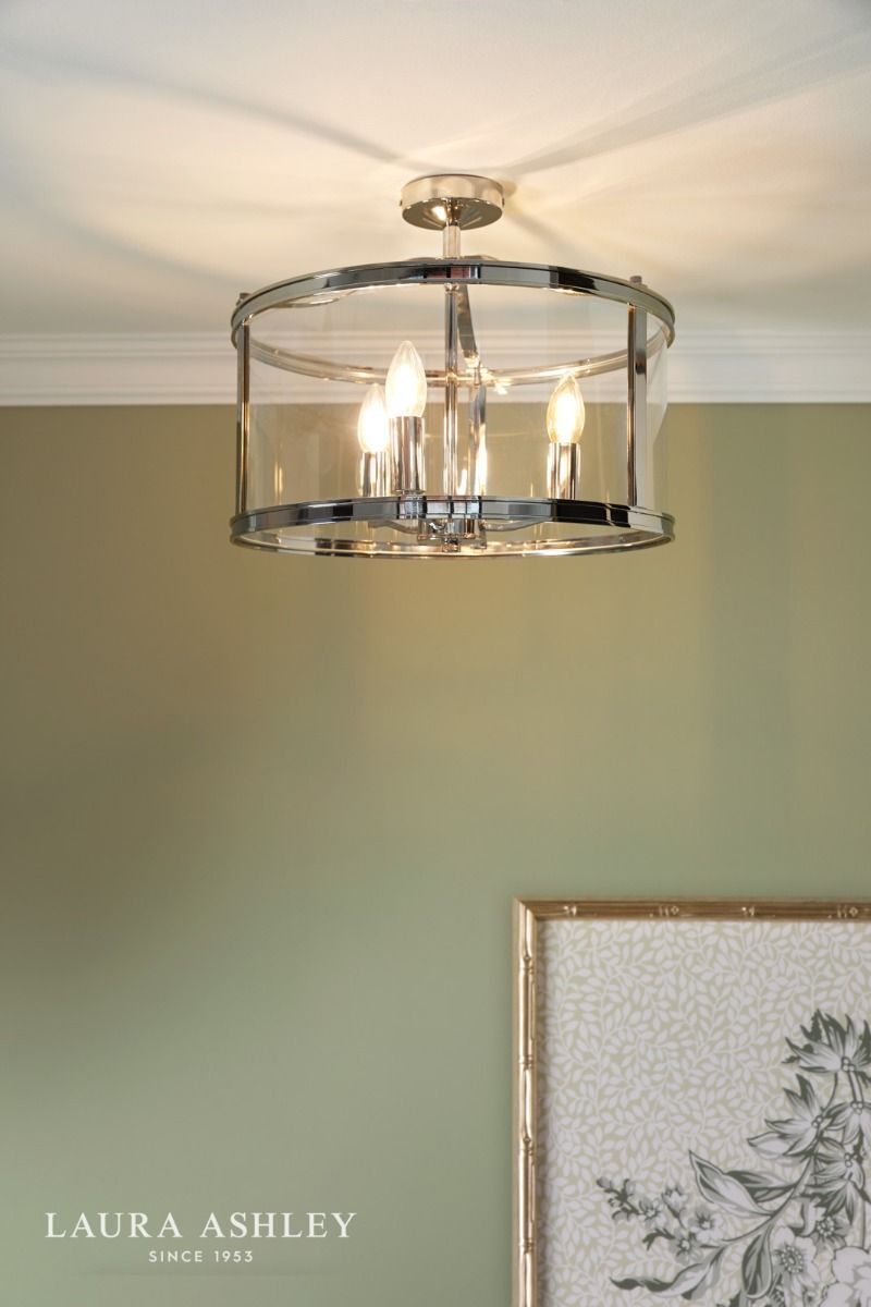 Laura Ashley Harrington 3 Light Semi-Flush Polished Nickel and Glass