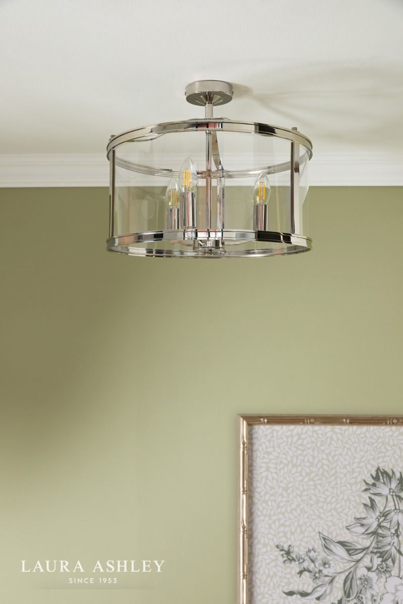 Laura Ashley Harrington 3 Light Semi-Flush Polished Nickel and Glass