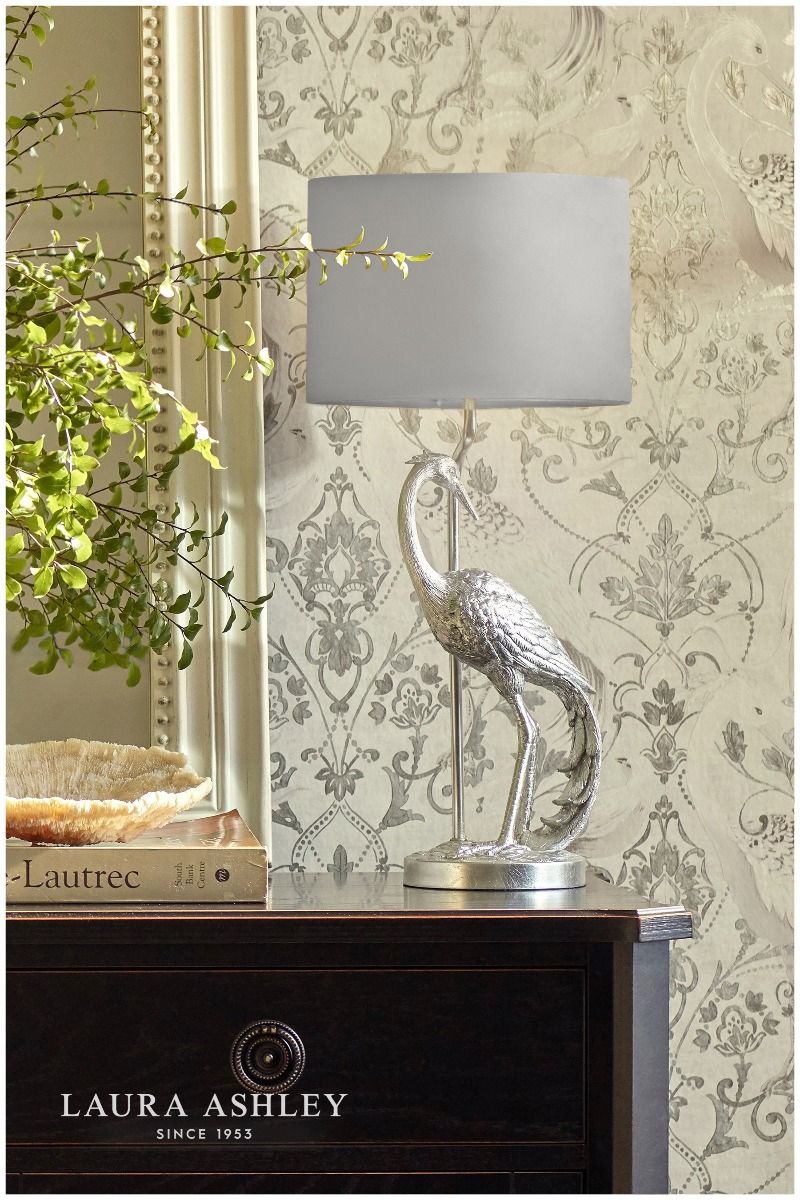 Laura Ashley Tregaron Heron Table Lamp Silver with Shade