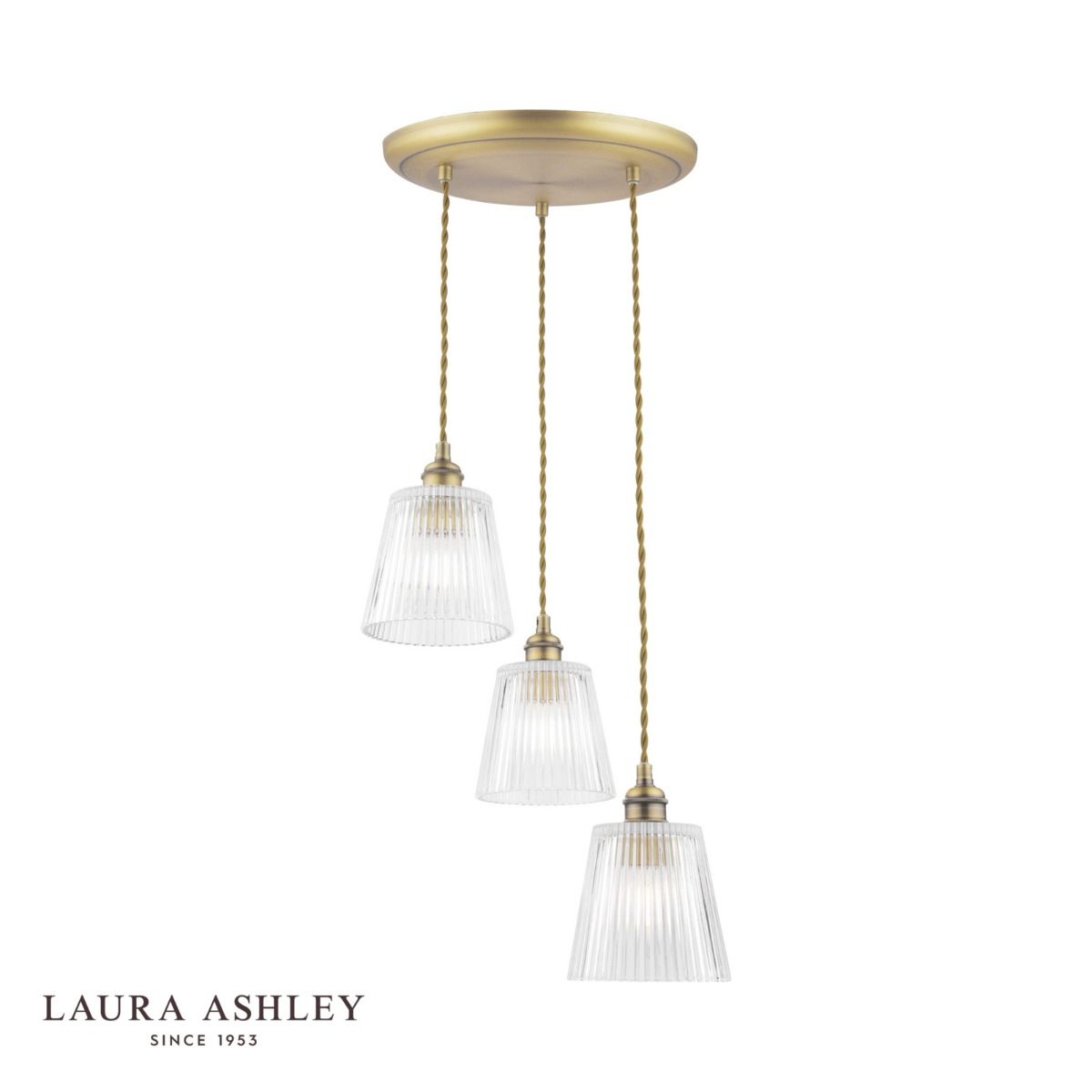 Laura Ashley Callaghan 3 Light Pendant Antique Brass and Glass