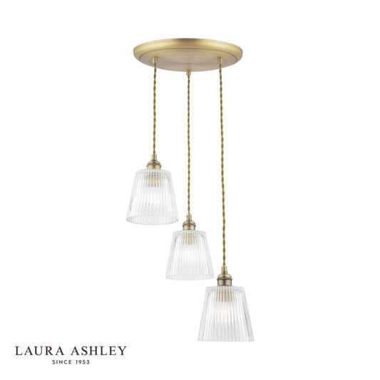 Laura Ashley Callaghan 3 Light Pendant Antique Brass and Glass