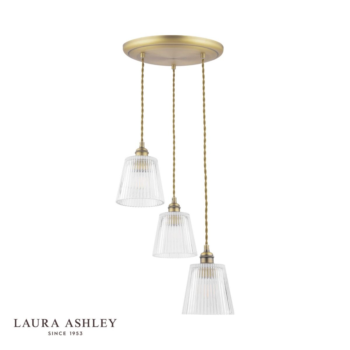 Laura Ashley Callaghan 3 Light Pendant Antique Brass and Glass