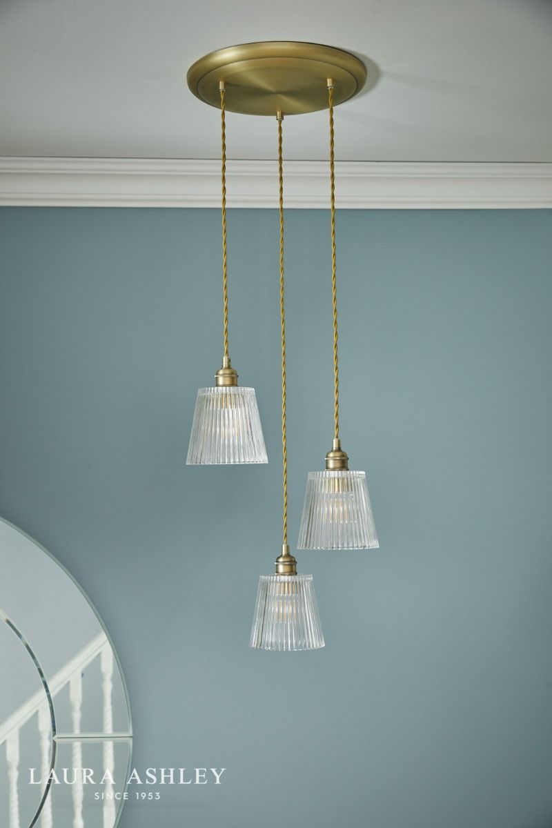 Laura Ashley Callaghan 3 Light Pendant Antique Brass and Glass