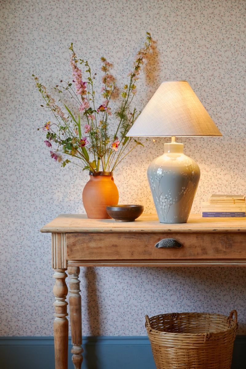 Laura Ashley Pussywillow Table Lamp Grey Ceramic and Polished Nickel With Shade