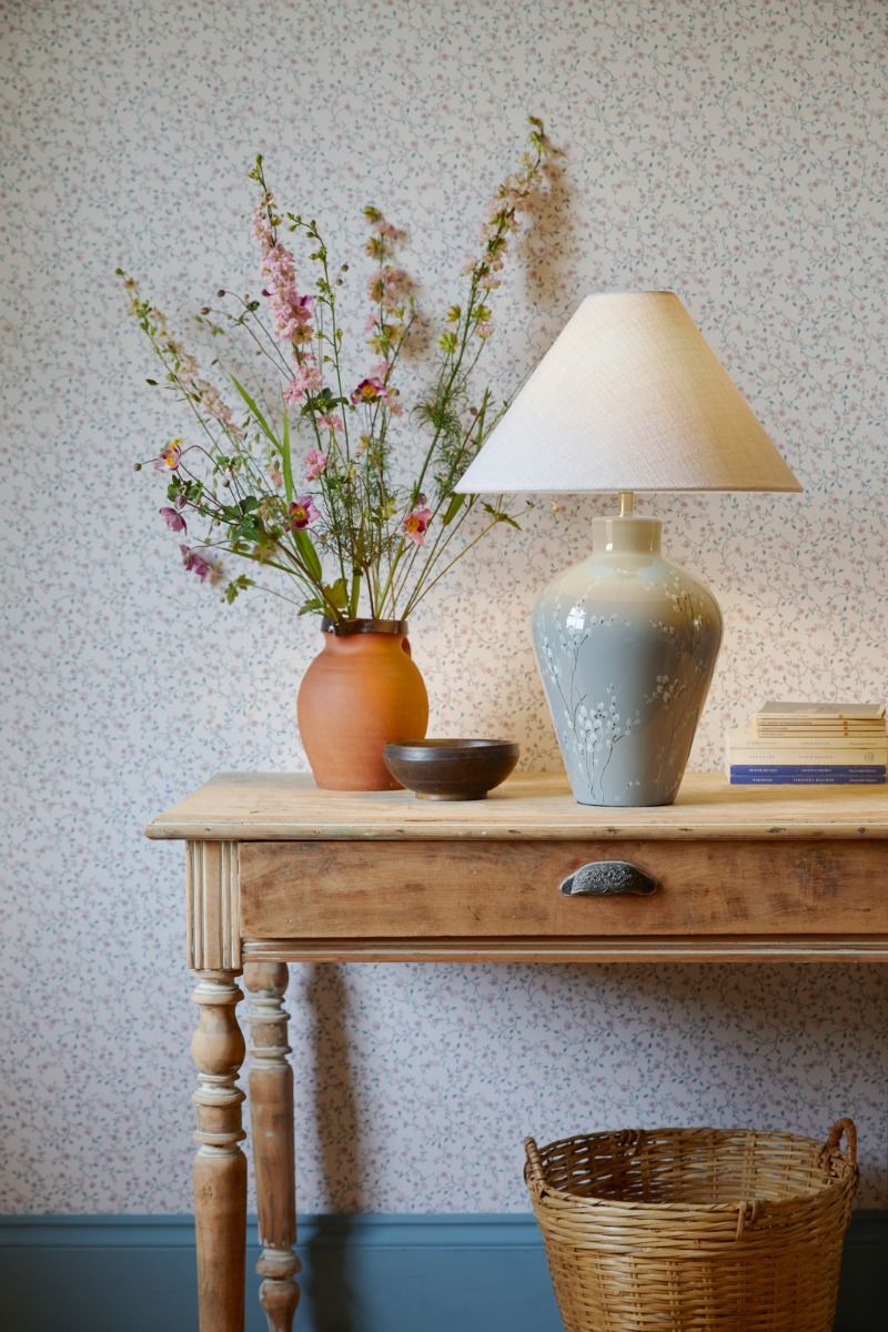 Laura Ashley Pussywillow Table Lamp Grey Ceramic and Polished Nickel With Shade
