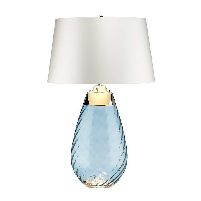 Lena 2 Light Large Blue Table Lamp with Off-white Shade - Blue-tinted Glass / Off-White Shade