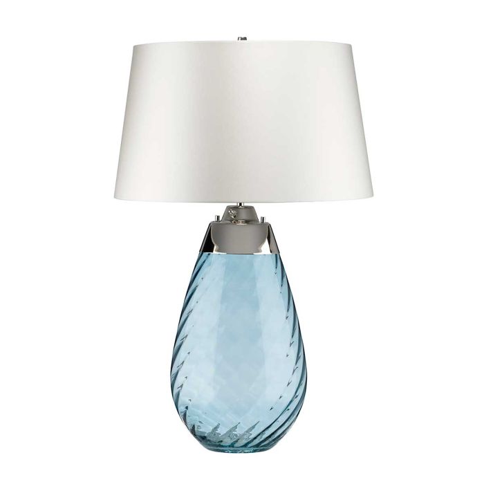 Lena 2 Light Large Blue Table Lamp with Off-white Shade - Blue-tinted Glass / Off-White Shade