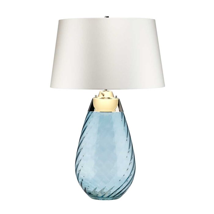 Lena 2 Light Large Blue Table Lamp with Off-white Shade - Blue-tinted Glass / Off-White Shade