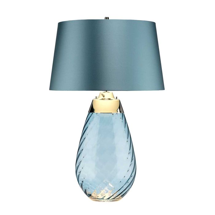 Lena 2 Light Large Blue Table Lamp - Blue-tinted Glass / Duck Egg Blue Shade