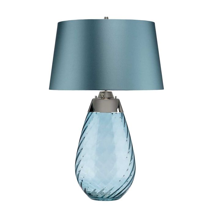 Lena 2 Light Large Blue Table Lamp - Blue-tinted Glass / Duck Egg Blue Shade