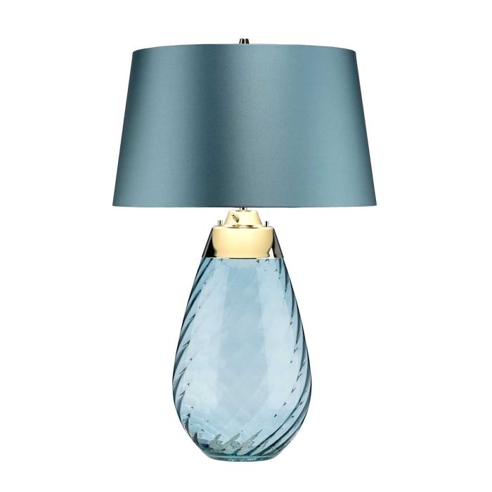 Lena 2 Light Large Blue Table Lamp - Blue-tinted Glass / Duck Egg Blue Shade