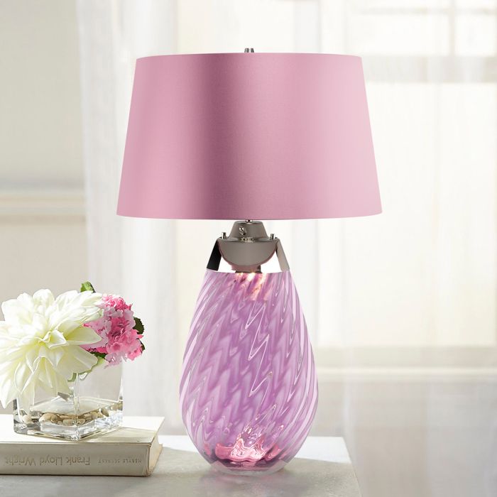 Lena 2 Light Large Plum Table Lamp - Plum-tinted Glass / Heather Shade