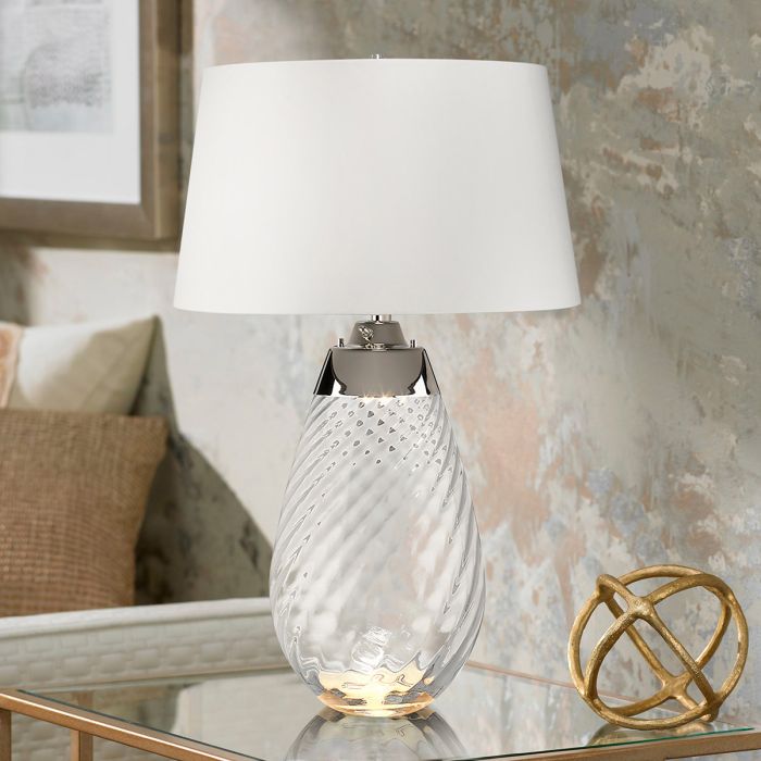 Lena 2 Light Large Smoke Table Lamp with Off-white Shade - Smoke-tinted Glass / Off-White Shade