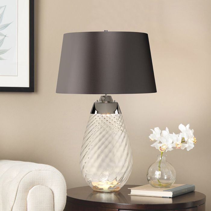 Lena 2 Light Large Smoke Table Lamp - Smoke-tinted Glass / Slate Shade