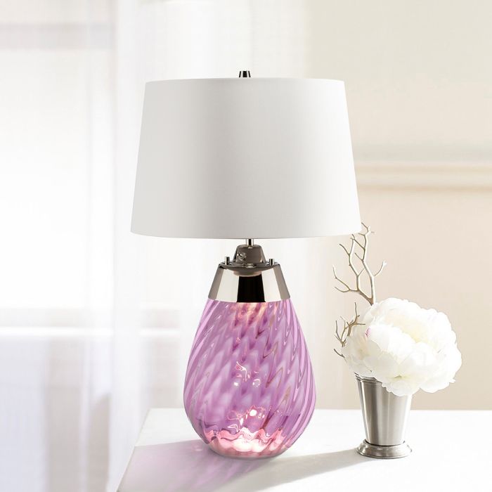 Lena 2 Light Small Plum Table Lamp with Off-white Shade - Plum-tinted Glass / Off-White Shade