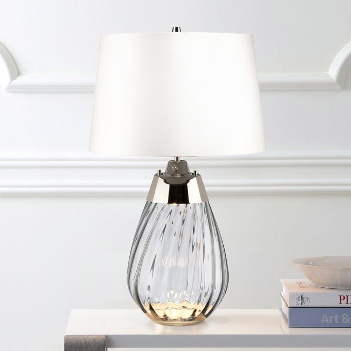 Lena 2 Light Small Smoke Table Lamp with Off-white Shade - Smoke-tinted Glass / Off-White Shade