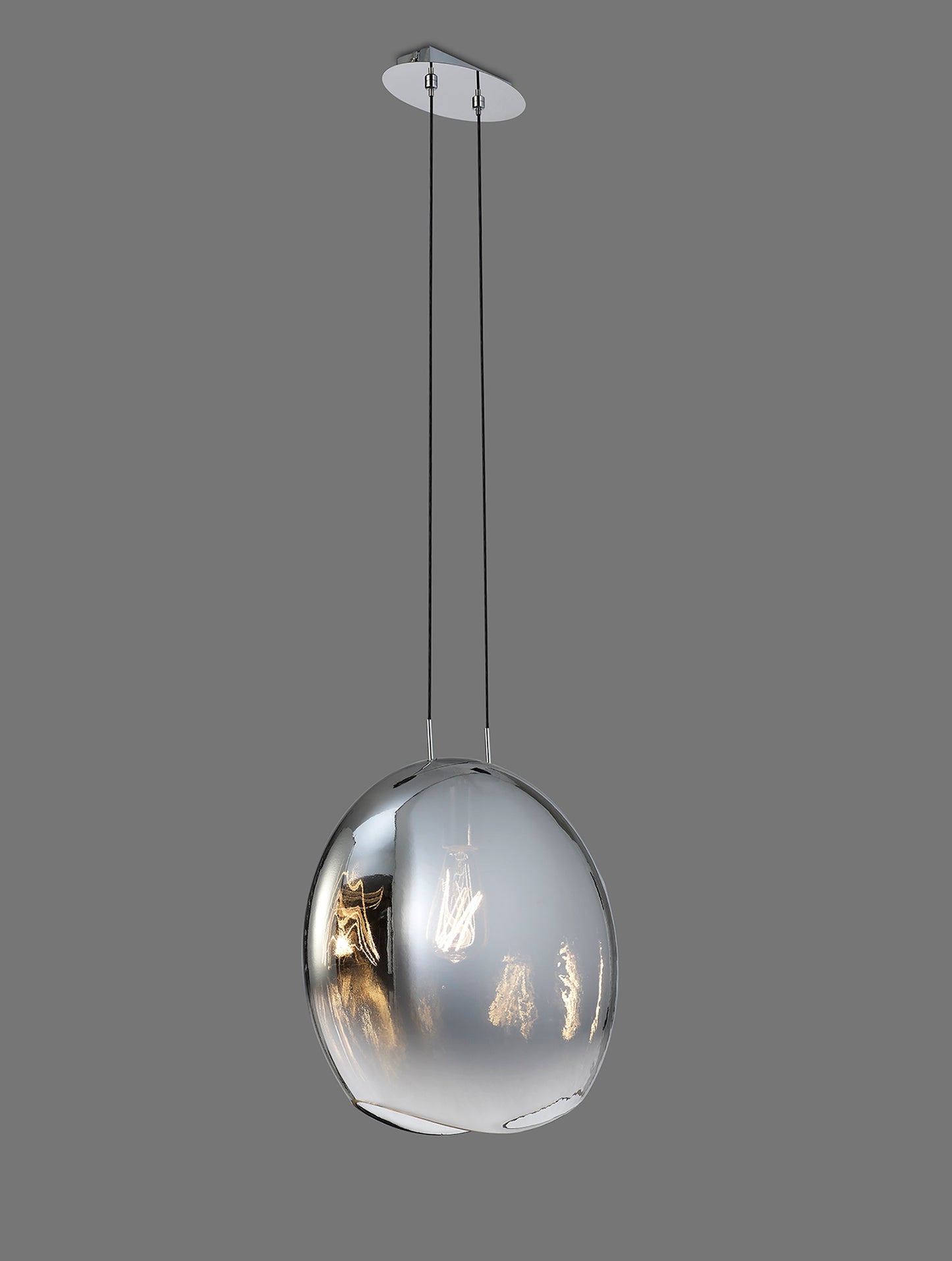 Lens Pendant 40cm Round, 1 x E27 (Max 40W) Chrome Glass by Mantra