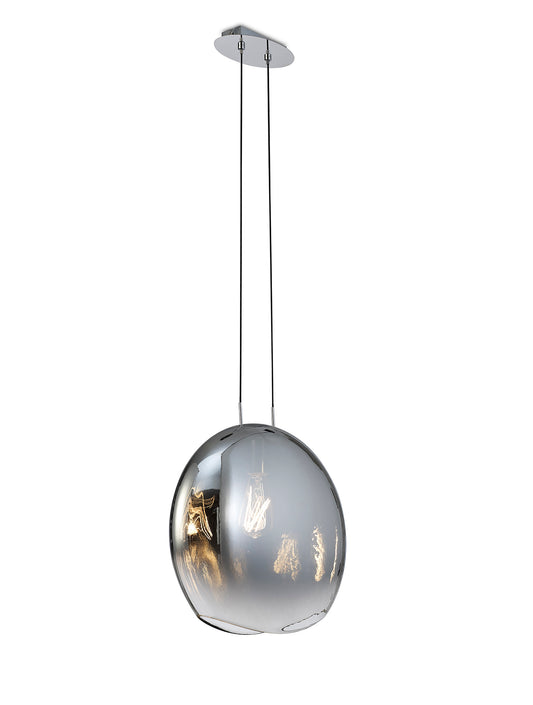 Lens Pendant 40cm Round, 1 x E27 (Max 40W) Chrome Glass by Mantra