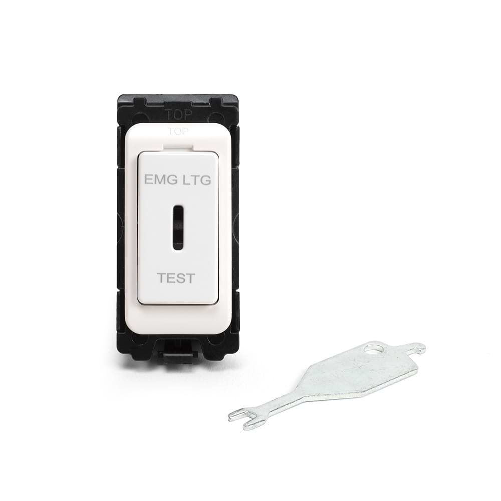 White 20AX 2 Way Single Pole 'EMG LTG TEST' RM-Grid Switch Module