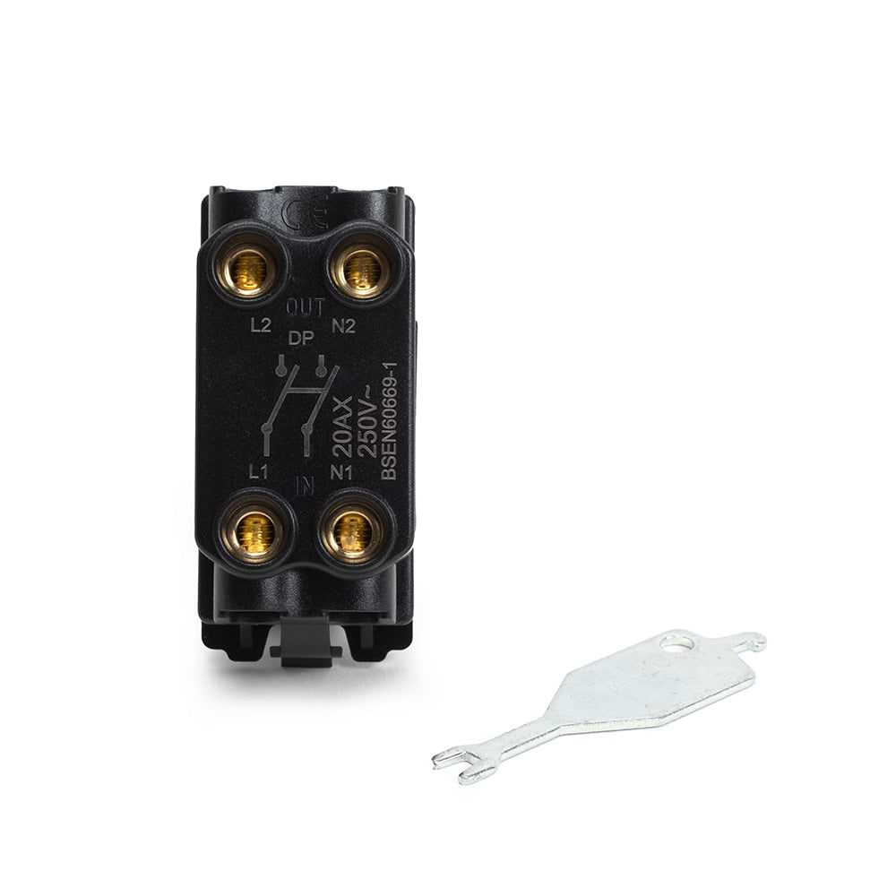 White 20AX Double Pole 'EMG LTG TEST' RM-Grid Switch Module