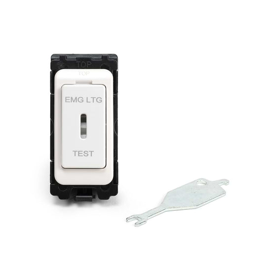 White 20AX Double Pole 'EMG LTG TEST' RM-Grid Switch Module