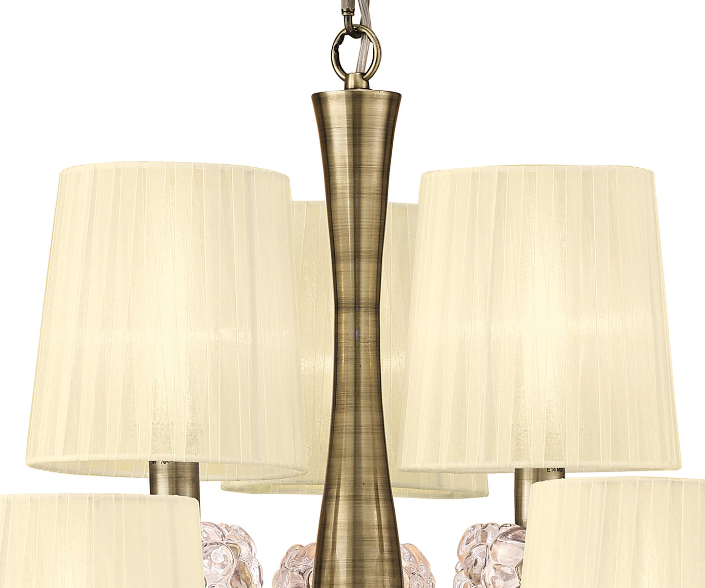 Loewe 2 Tier Pendant 6+3 Light E14, Antique Brass With Cream Shades by Mantra