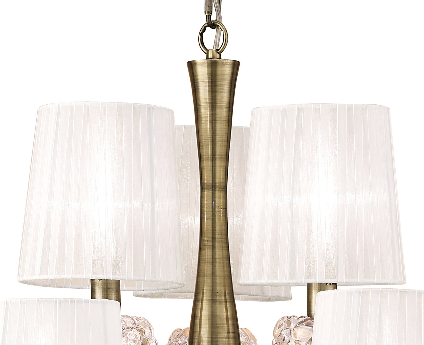 Loewe 2 Tier Pendant 6+3 Light E14, Antique Brass With White Shades (4730) by Mantra