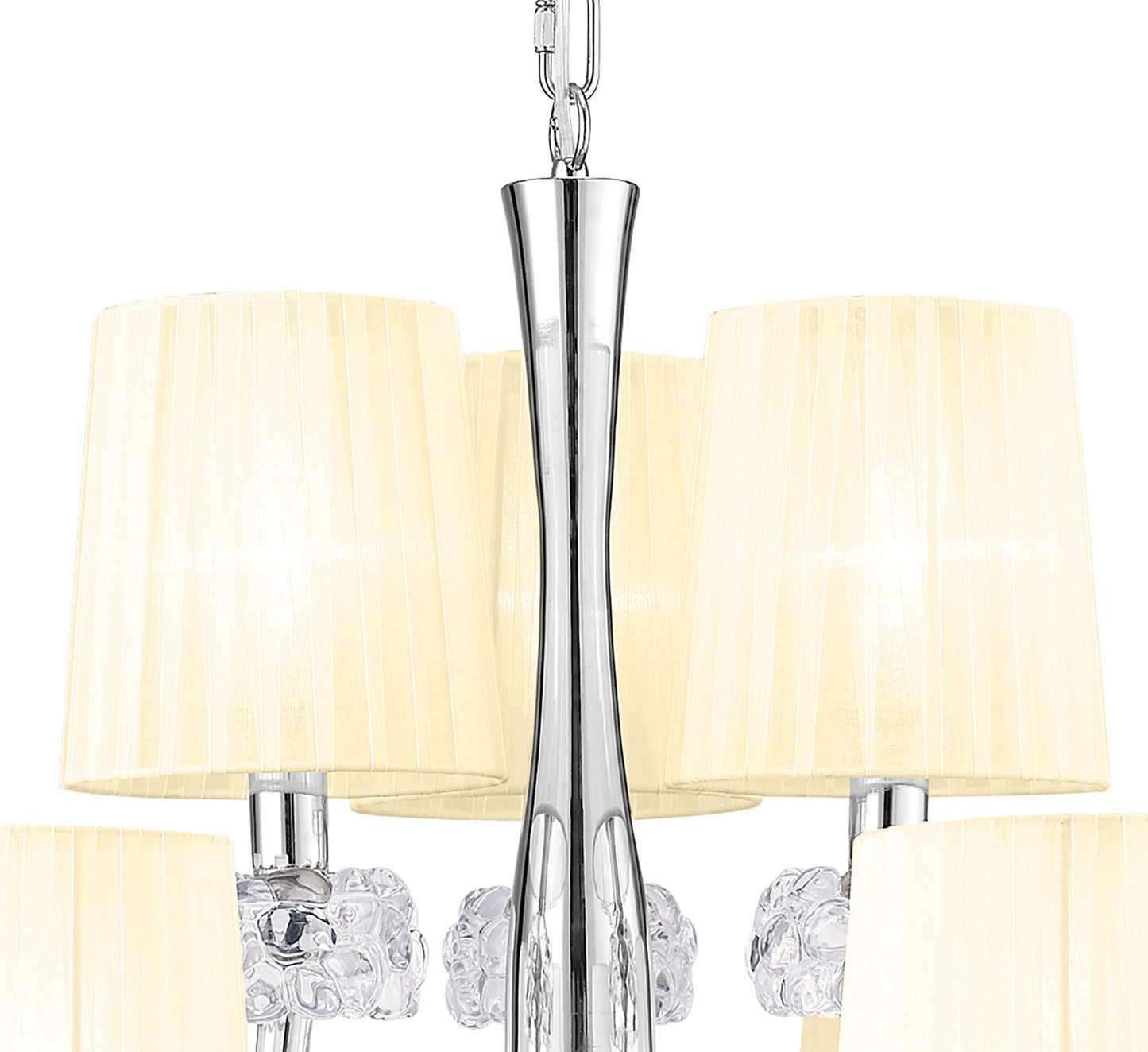 Loewe 2 Tier Pendant 6+3 Light E14, Polished Chrome With Cream Shades by Mantra