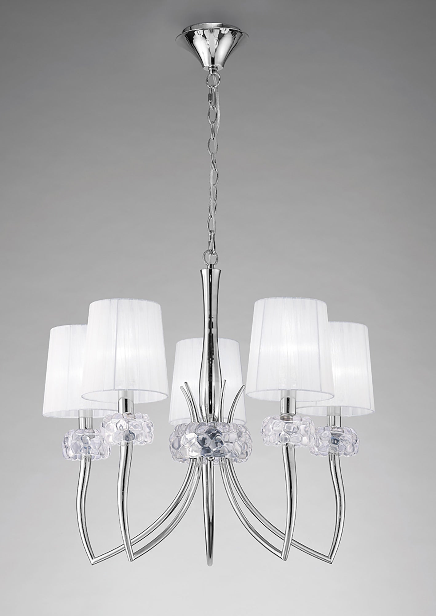 Loewe Pendant 5 Light E14, Polished Chrome With White Shades by Mantra