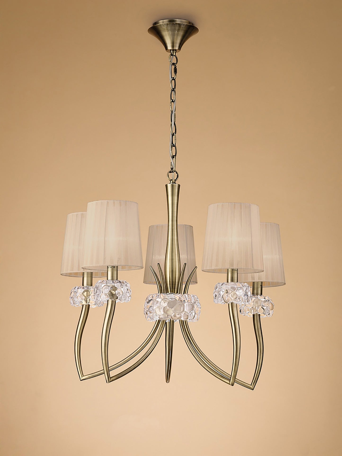 Loewe Pendant 5 Light E14, Antique Brass With Soft Bronze Shades by Mantra