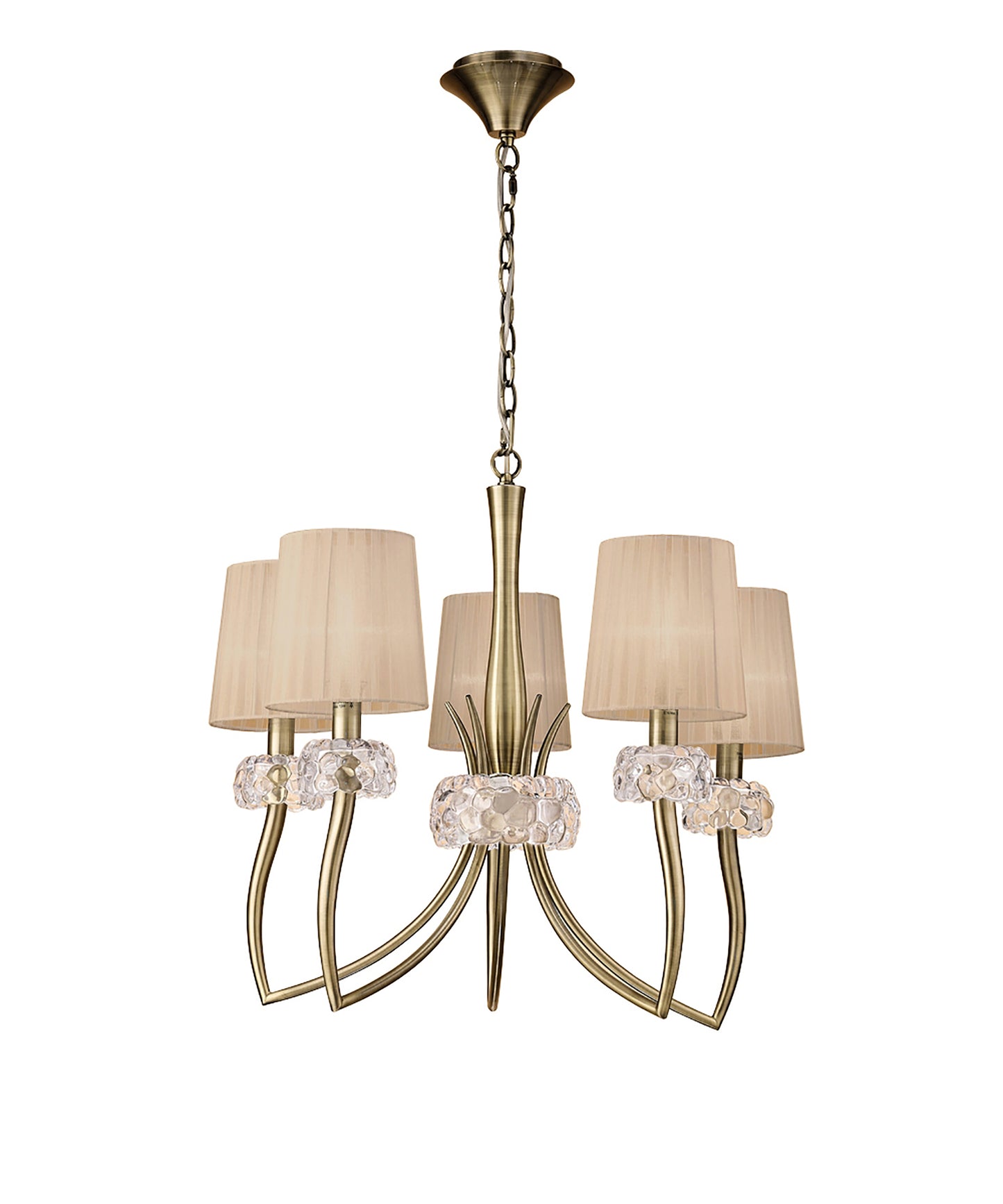 Loewe Pendant 5 Light E14, Antique Brass With Soft Bronze Shades by Mantra