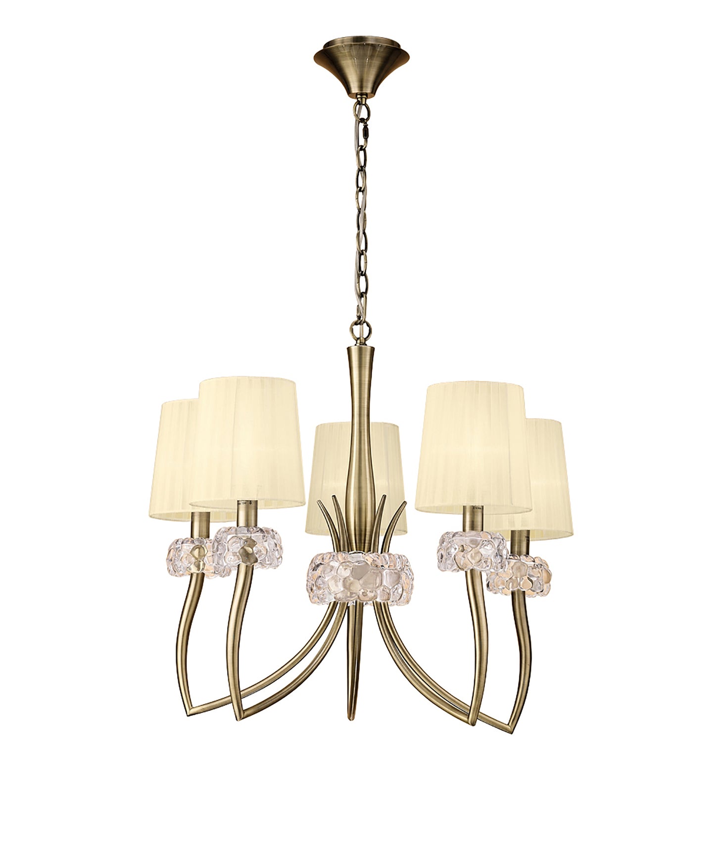 Loewe Pendant 5 Light E14, Antique Brass With Cream Shades by Mantra