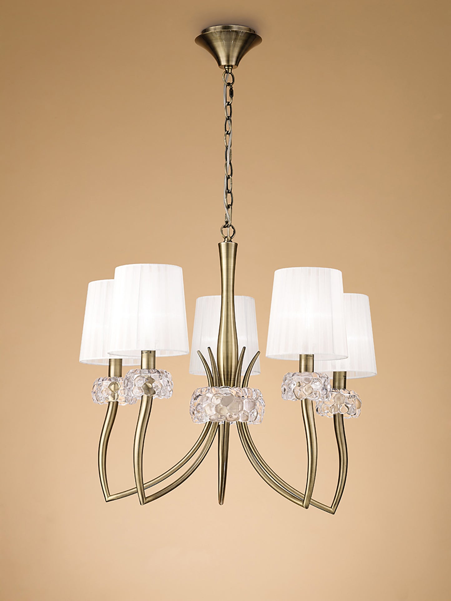 Loewe Pendant 5 Light E14, Antique Brass With White Shades (4731) by Mantra