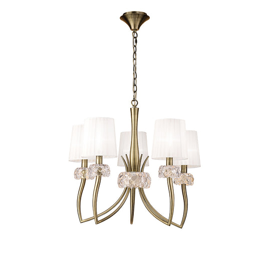 Loewe Pendant 5 Light E14, Antique Brass With White Shades (4731) by Mantra