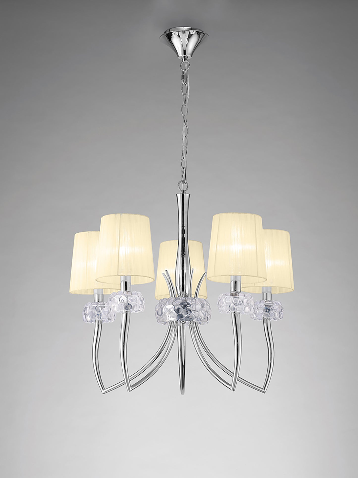 Loewe Pendant 5 Light E14, Polished Chrome With Cream Shades by Mantra