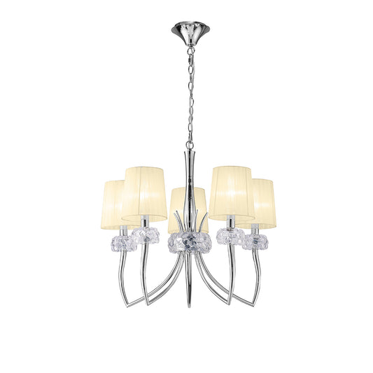 Loewe Pendant 5 Light E14, Polished Chrome With Cream Shades by Mantra