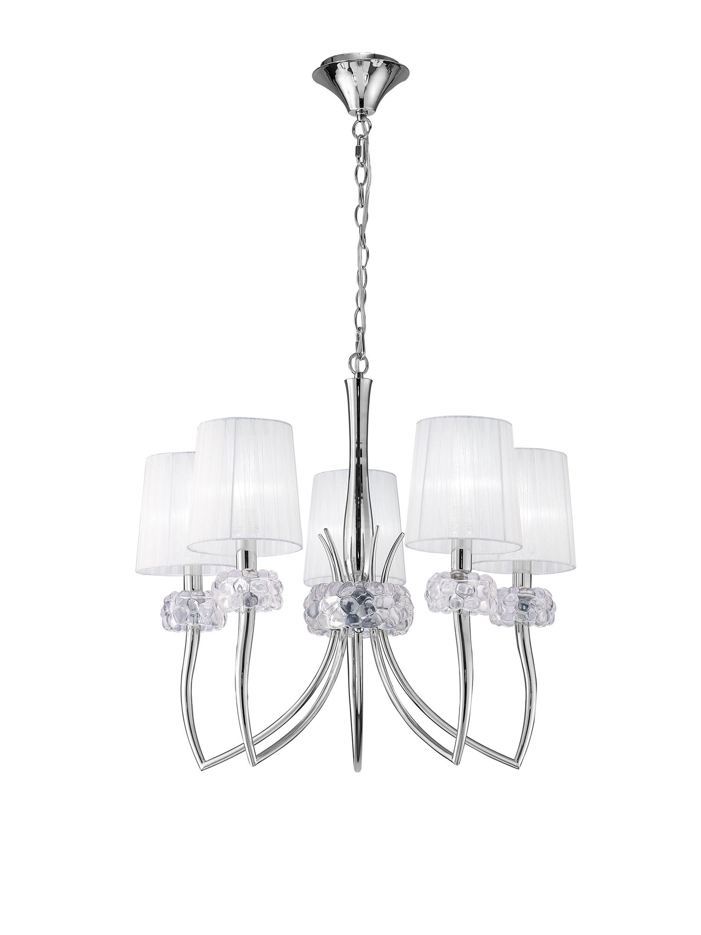 Loewe Pendant 5 Light E14, Polished Chrome With White Shades by Mantra