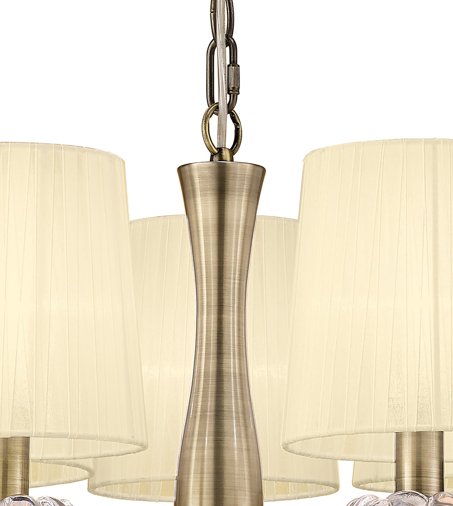 Loewe Slim Pendant 5 Light E14, Antique Brass With Cream Shades by Mantra