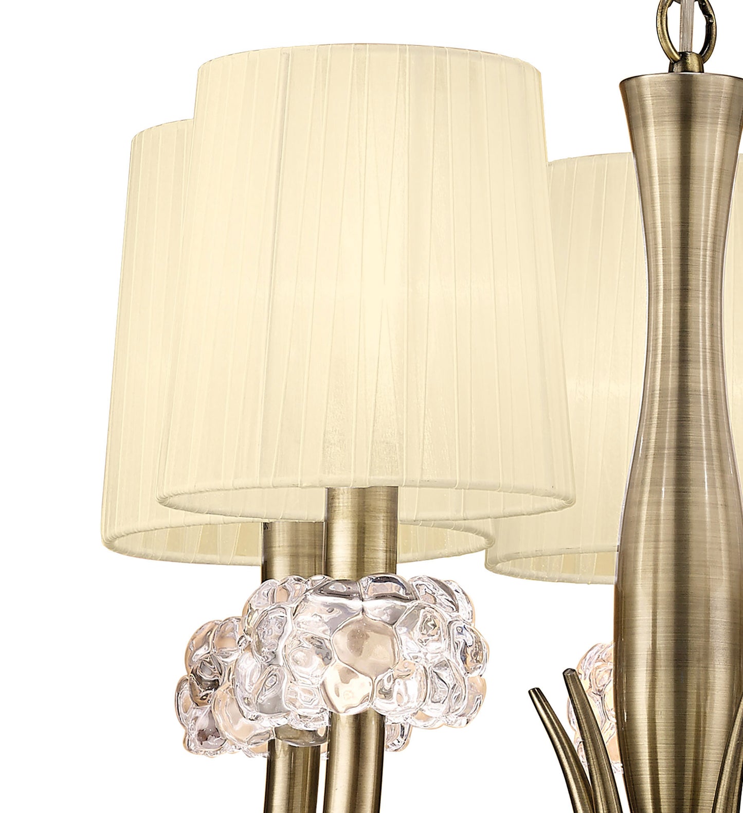 Loewe Slim Pendant 5 Light E14, Antique Brass With Cream Shades by Mantra