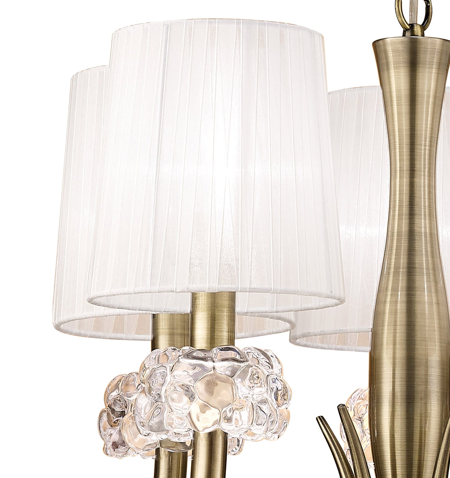 Loewe Slim Pendant 5 Light E14, Antique Brass With White Shades (4732) by Mantra