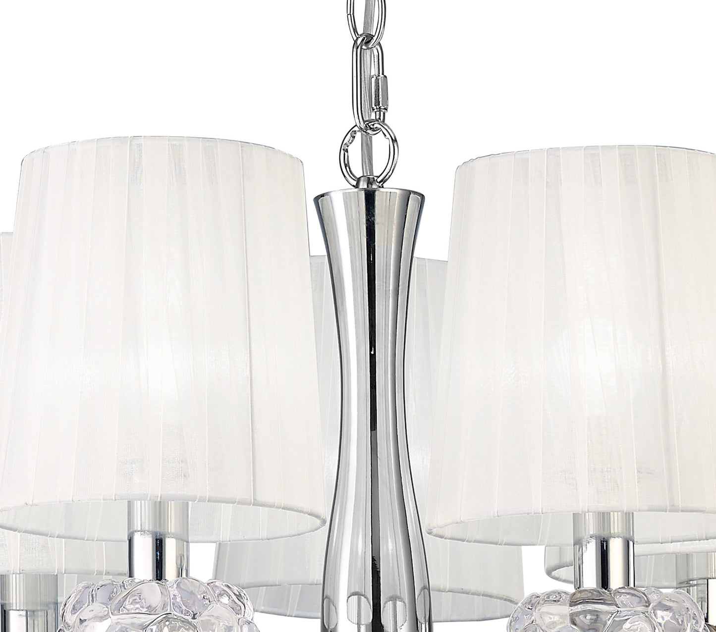 Loewe Slim Pendant 5 Light E14, Polished Chrome With White Shades by Mantra